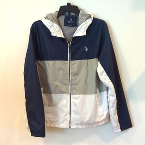 US Polo Association Men's Navy, White and Gray Windbreaker, L